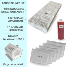 Load image into Gallery viewer, Insulation Relining Kit for Hero Forge Includes: Superwool XTRA Blanket, 8oz Rigidizer Concentrate, 2.5lb Satanite Refractory
