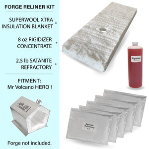 Insulation Relining Kit for Hero Forge Includes: Superwool XTRA Blanket, 8oz Rigidizer Concentrate, 2.5lb Satanite Refractory