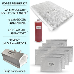 Insulation Relining Kit for Hero 2 Forge (16" model) Includes: Superwool XTRA Blanket, 16oz Rigidizer Concentrate, 4 lb Satanite Refractory